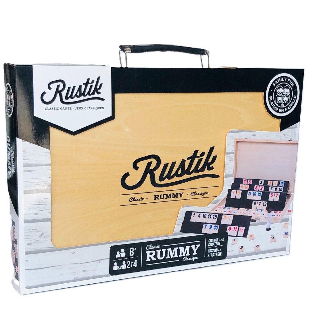 Classic Rummy Game Wooden Box by Rustik Bilingual New Sealed